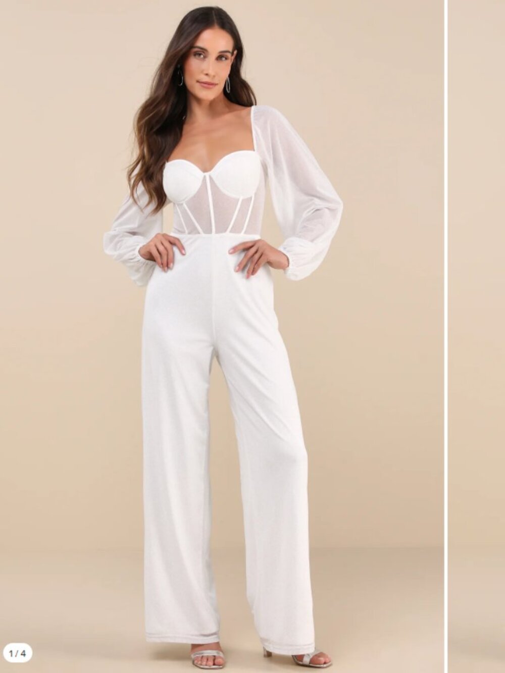 Lulus Magnetic Glamour White Balloon Sleeve Mesh Bustier Jumpsuit